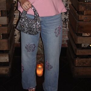 Zara Bling Jeans Floral Rose Bedazzle